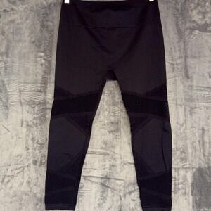 Fabletics Leggings Womens Large Black High Rise‎ Mesh Panel Textured Yoga Gym